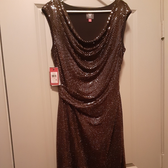 vince camuto black and gold dress